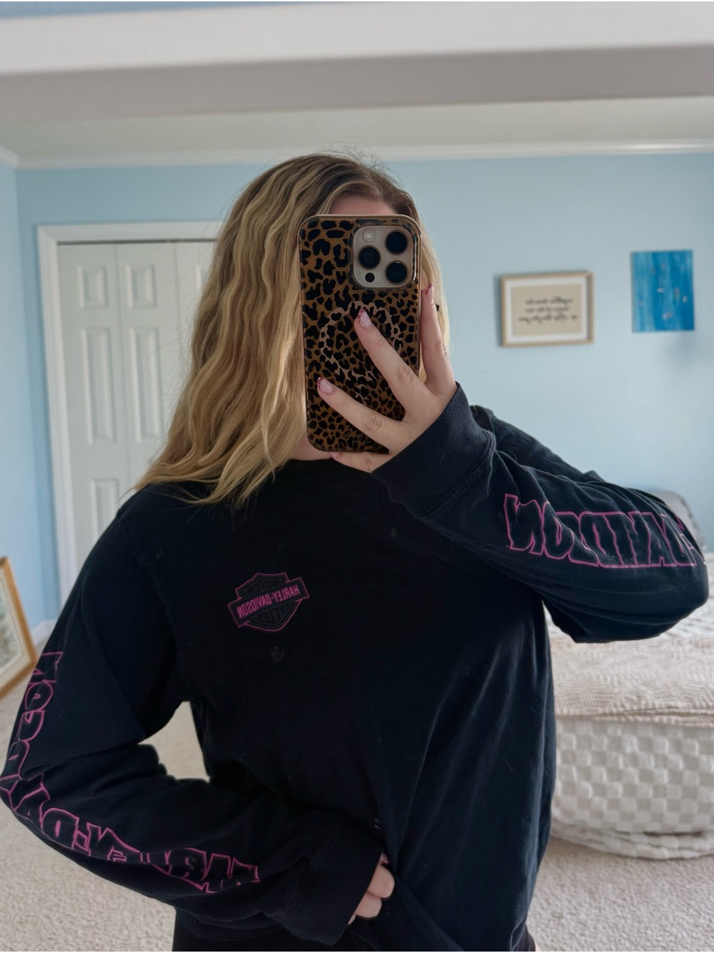 Black & Pink Logo Harley Davidson Long Sleeve
